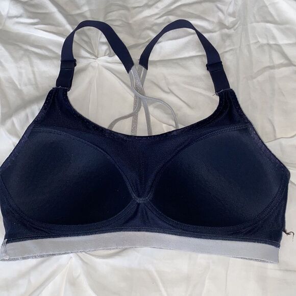 Victoria's Secret Sport Navy Blue Silver Sparkle Glitter Shimmer Strappy Bra - Picture 16 of 16